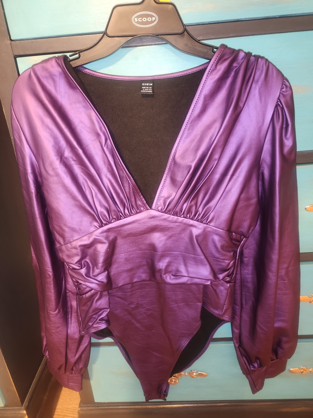 SHEIN Purple V-Neck Long Sleeve Bodysuit